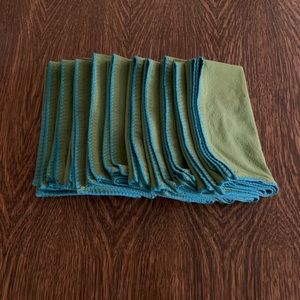 10 Large Green Cotton Napkins with blue Crocheted Edging
